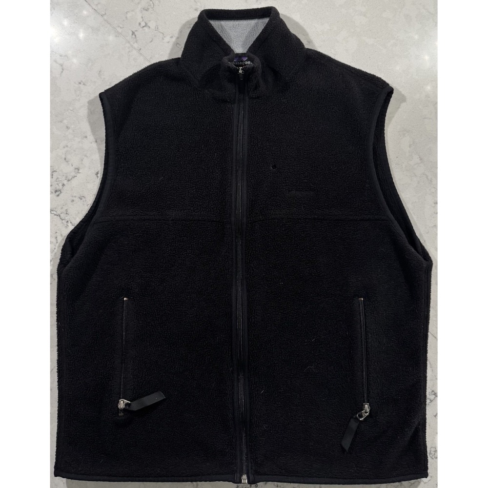 Patagonia Vest Mens Large Black Full Zip Fleece Outdoor Hiking Casual Layer Logo